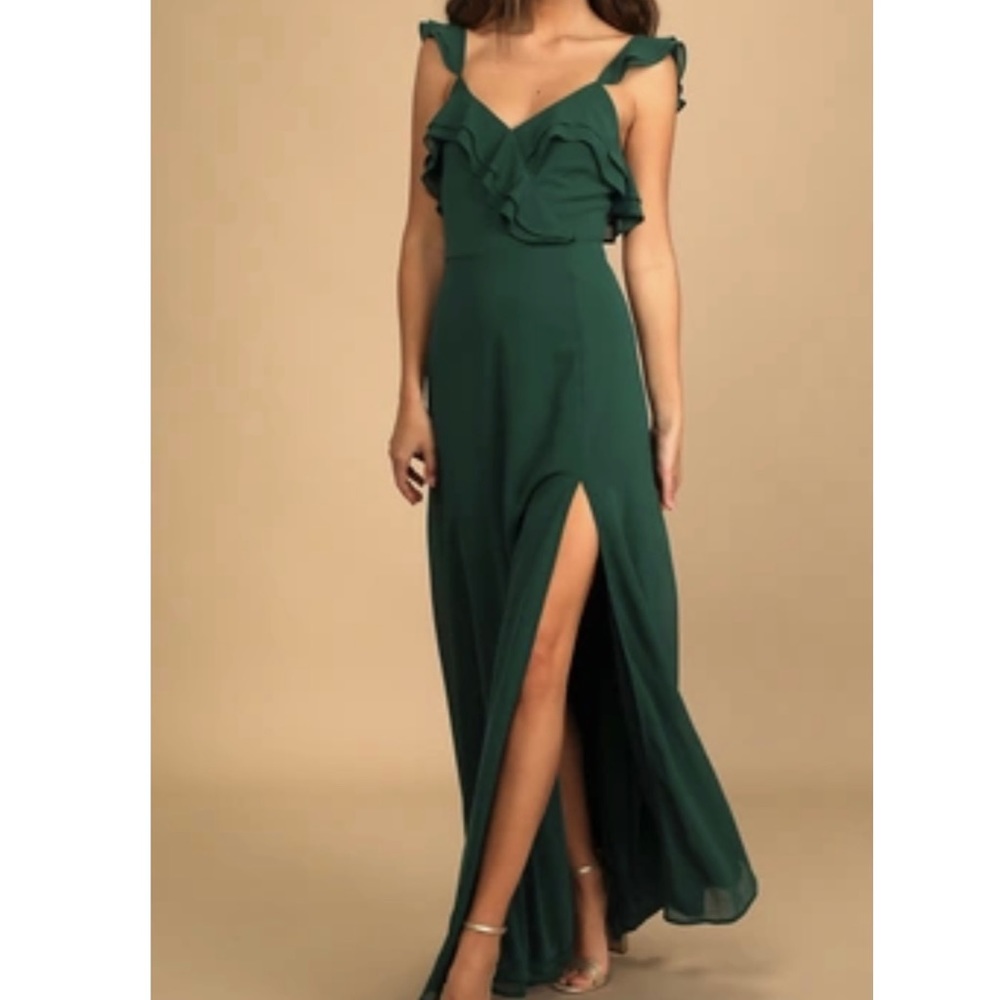 NWT Lulus Adoring Glances Emerald Green Ruffled Maxi Dress